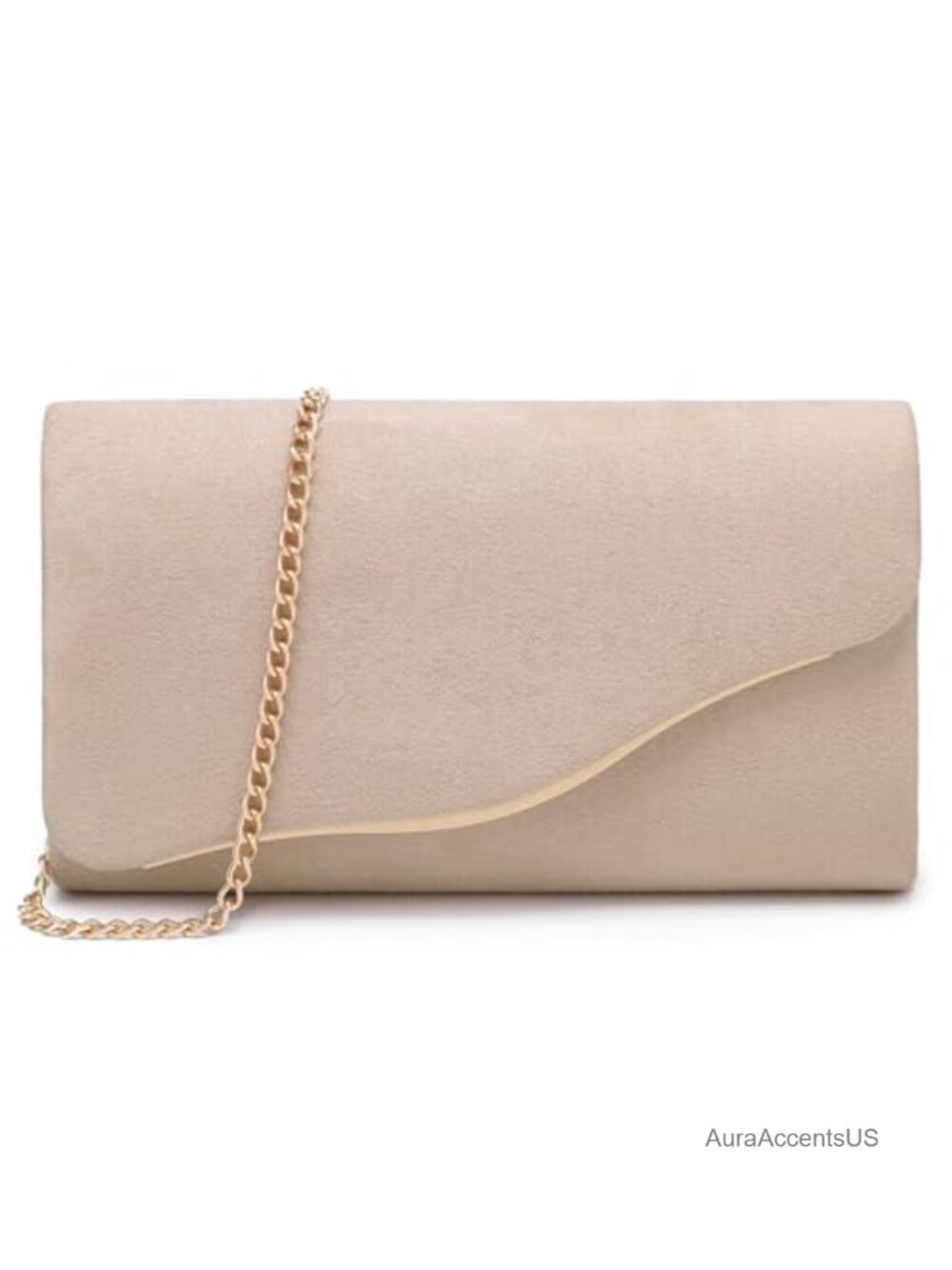 Faux Suede Evening Clutch Purse Formal Handbag with Gold Chain Strap